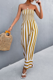 Street Striped Patchwork Strapless Straight Jumpsuits