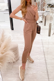 Casual Solid Patchwork O Neck Sleeveless Two Pieces