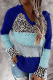 Wisherryy Fashion Hooded Leopard Stitched Knit Sweater