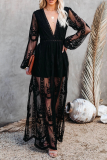 Casual Solid Lace V Neck Lace Dress Dresses