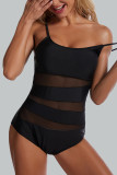 Sexy Solid Patchwork See-through Mesh Swimwears