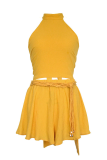 Fashion Solid Bandage Halter Sleeveless Two Pieces