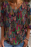 Casual Print Patchwork U Neck T-Shirts