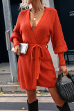 Fashion Solid With Belt O Neck Tops