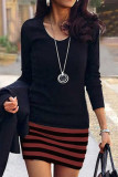 Fashion Casual Striped Print Patchwork O Neck A Line Dresses