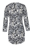 Fashion Print Patchwork Turndown Collar Straight Dresses