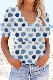 Casual Print Patchwork V Neck T-Shirts