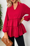 Casual Solid Patchwork Flounce V Neck Tops