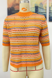 Fashion Striped Patchwork Half A Turtleneck Tops