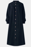 Casual Solid Buckle Mandarin Collar Shirt Dress Dresses
