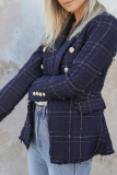 Casual Plaid Patchwork Buckle Turndown Collar Outerwear