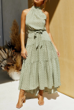 Casual Print Patchwork Halter Waist Skirt Dresses