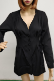 Casual Solid Patchwork V Neck Shirt Dress Dresses