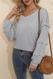 Casual Solid Patchwork Stringy Selvedge V Neck Tops