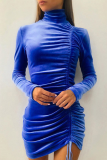 Fashion Elegant Solid Patchwork Fold Half A Turtleneck Pencil Skirt Dresses
