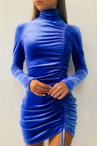 Fashion Elegant Solid Patchwork Fold Half A Turtleneck Pencil Skirt Dresses