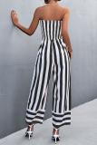 Street Striped Patchwork Strapless Straight Jumpsuits