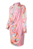 Casual Print Leopard Buttons Fold Turndown Collar A Line Dresses