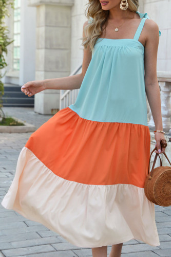 Fashion Bohemian Solid Patchwork Spaghetti Strap Sleeveless Dresses