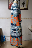 Fashion Geometric Patchwork Asymmetrical Printing Turn-back Collar Outerwear