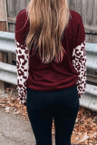 Casual Leopard Hollowed Out Patchwork V Neck Tops