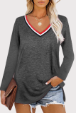 Casual Patchwork Slit Basic V Neck Tops