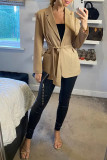 Fashion Work Solid Pocket Turn-back Collar Outerwear