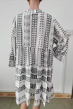 Casual Print Patchwork V Neck Cake Skirt Dresses