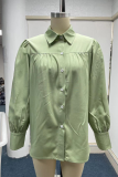 Fashion Work Solid Buttons Turndown Collar Tops