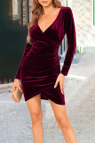 Fashion Solid Patchwork V Neck Pencil Skirt Dresses