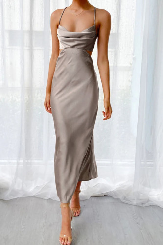 Fashion Street Solid Hollowed Out Spaghetti Strap A Line Dresses