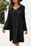 Fashion Casual Solid Patchwork V Neck A Line Dresses