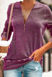 Work Solid Patchwork Zipper V Neck Tops