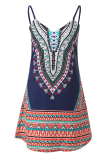 Vintage Print Patchwork Spaghetti Strap Straight Dresses