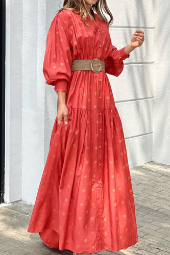 Casual Print Patchwork V Neck Cake Skirt Dresses