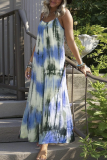 Casual Patchwork Tie-dye Spaghetti Strap Straight Dresses