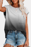 Casual Street Gradual Change Patchwork Pocket O Neck T-Shirts