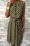 Casual Dot Patchwork Halter Waist Skirt Dresses