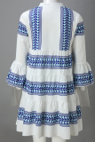 Casual Print Patchwork V Neck Cake Skirt Dresses