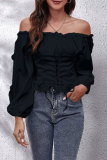 Casual Solid Patchwork Off the Shoulder Tops