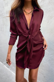 Casual Solid Patchwork Turndown Collar Pencil Skirt Dresses