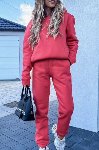 Street Sportswear Solid Patchwork Pocket Hooded Collar Long Sleeve Two Pieces