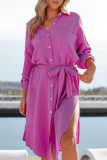 Casual Solid Patchwork Turndown Collar Shirt Dress Dresses