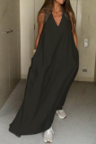 Casual Solid Patchwork V Neck Straight Dresses