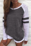 Casual Patchwork Contrast O Neck Tops