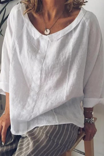 Fashion Solid Patchwork O Neck Tops