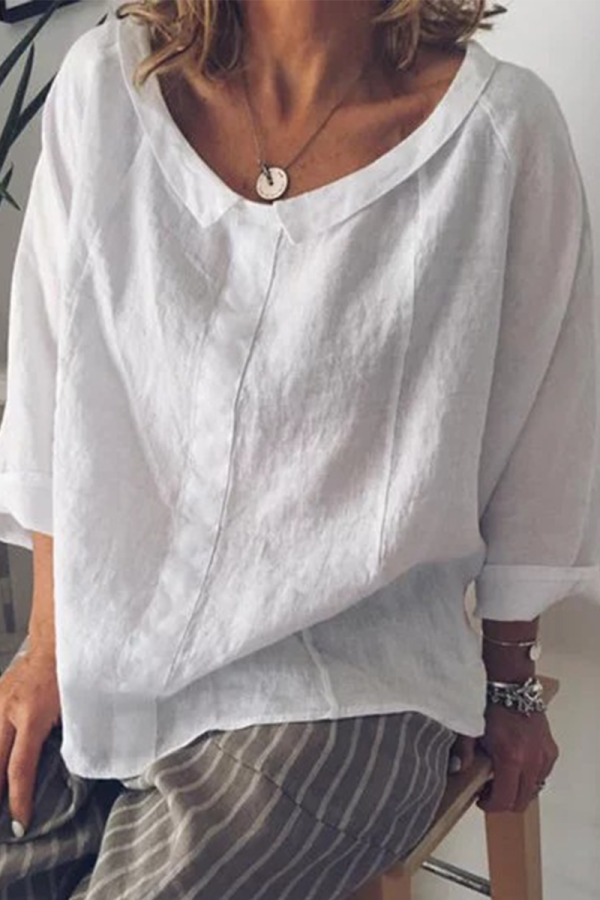 Fashion Solid Patchwork O Neck Tops