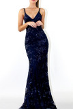 Sexy Patchwork Sequins Backless Spaghetti Strap Long Dress Dresses