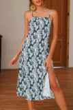 Fashion Casual Print Slit Spaghetti Strap A Line Dresses