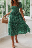 Fashion Dot Patchwork Square Collar Cake Skirt Dresses